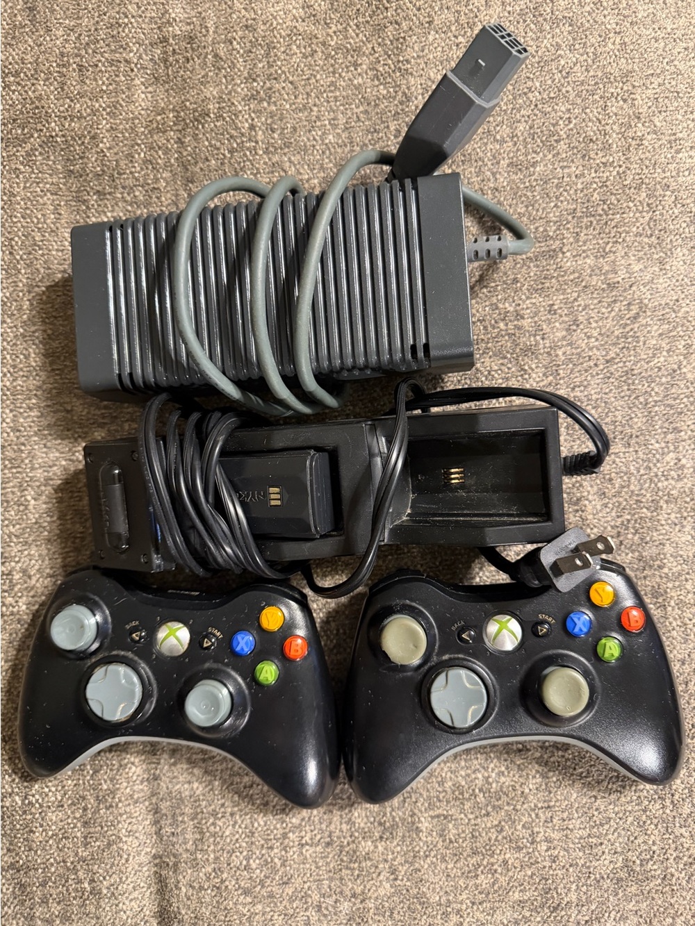 Microsoft Xbox 360 2 Controllers, AC Adapter and Charge Base